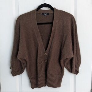 Vintage Cyc V-neck puff sleeve angora blend chocolate brown sweater